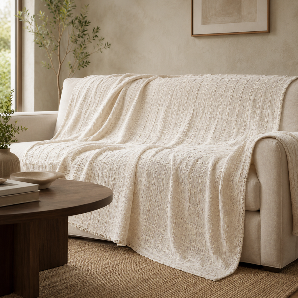 TideGrid Open-Cell Linen Throw
