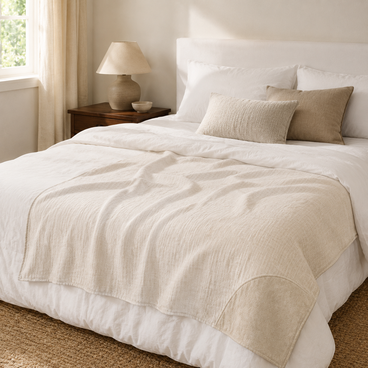 CrescentWeave Layered Linen Throw