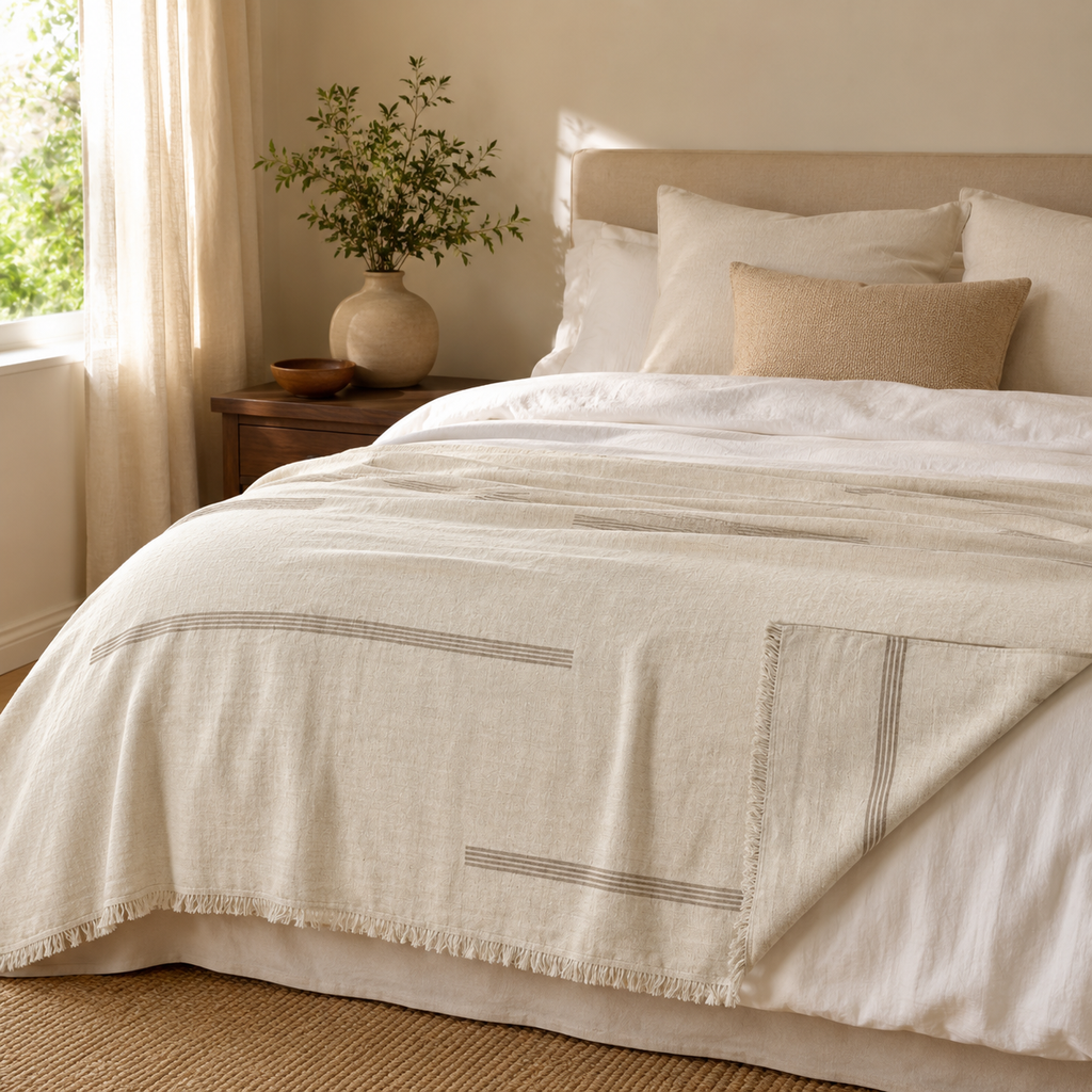 RiftStripe Offset-Band Linen Throw